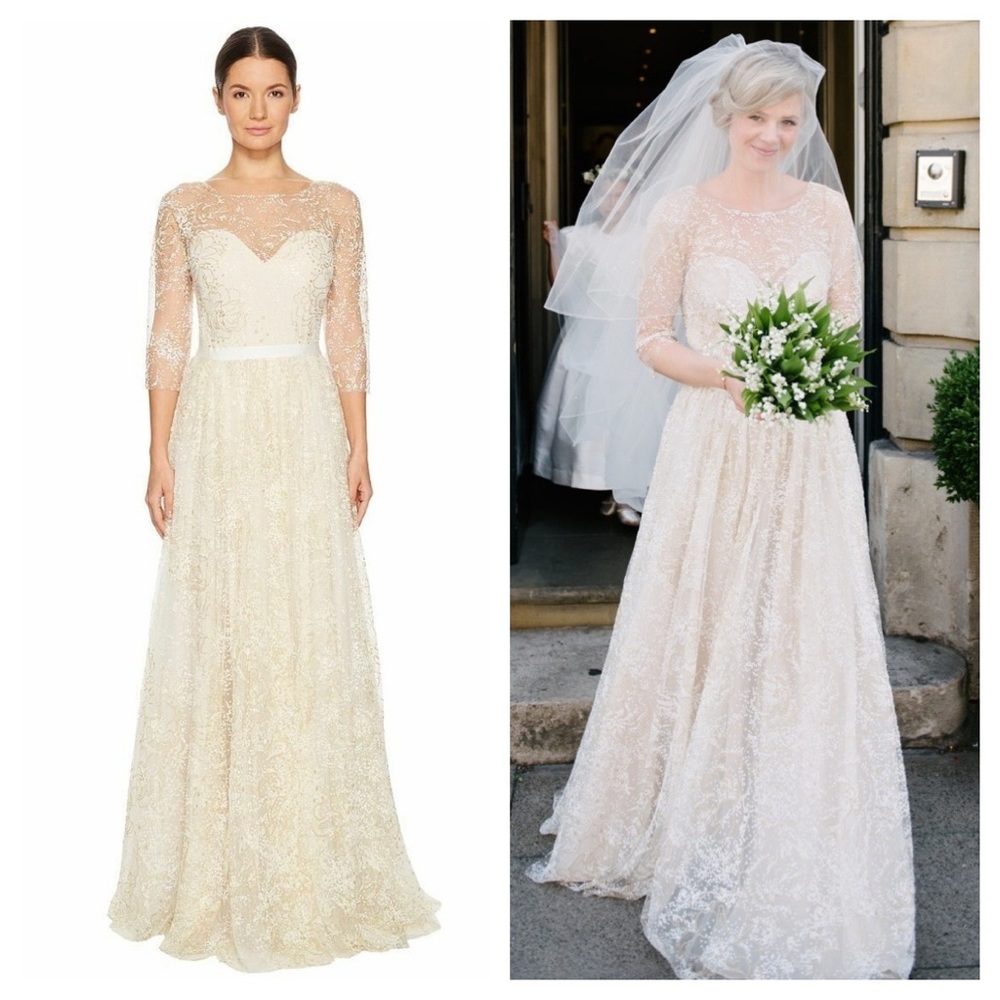 Marchesa Notte / illusion tulle glitter wedding bridal long sleeve modest gown 8